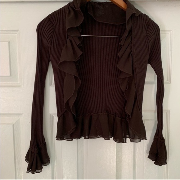Tracy M Brown Ruffled Brown open Cardigan Small - Picture 2 of 5